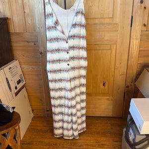 Striped Button-Down Jumpsuit in Cream and Brown